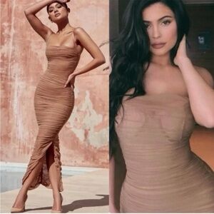 NWT HOUSE OF CB Fornarina Ruched Mesh Maxi Dress!